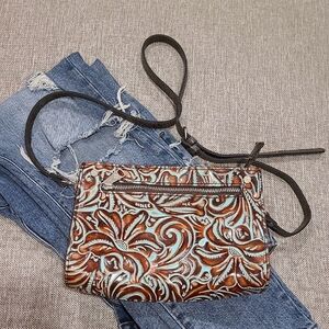 Patricia Nash Crossbody Purse Aqua Teal Brown Women Designer